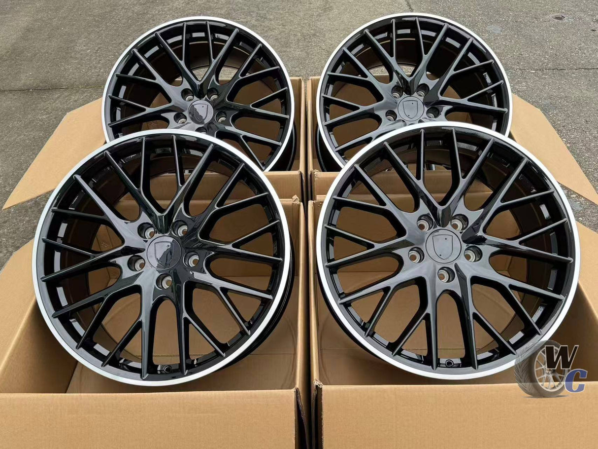 20” Wheels Fit Porsche Panamera 2010–2023 | OE Style Rims | Gloss Black Machined Lip | Staggered Set of 4