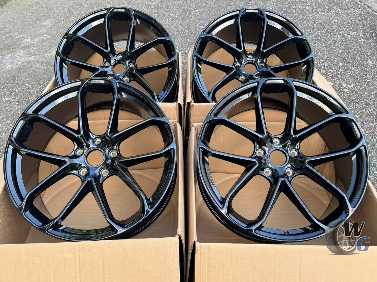 22” Wheels Fit Porsche Taycan 2019–2025 | OE Style Rims | Gloss Black | Staggered Set of 4