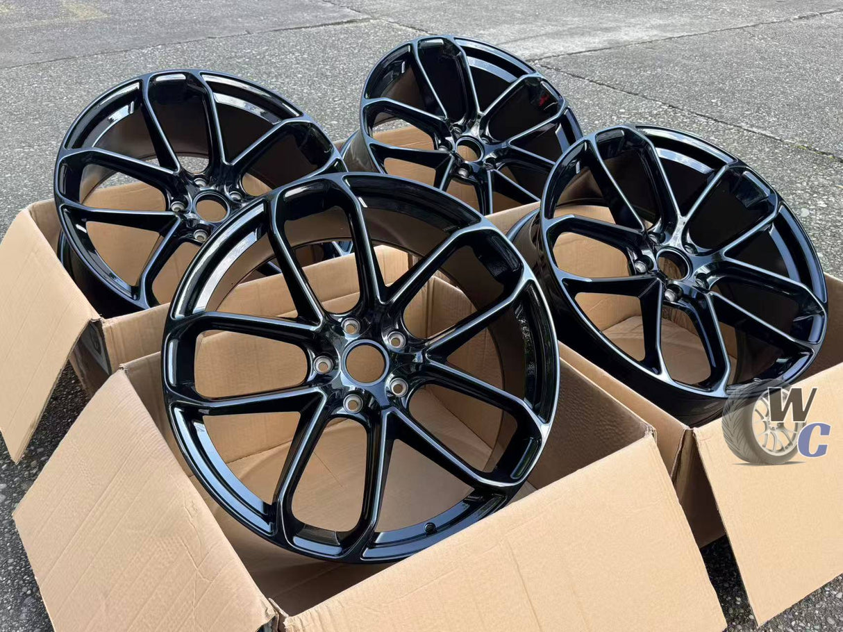 22” Wheels Fit Porsche Taycan 2019–2025 | OE Style Rims | Gloss Black | Staggered Set of 4