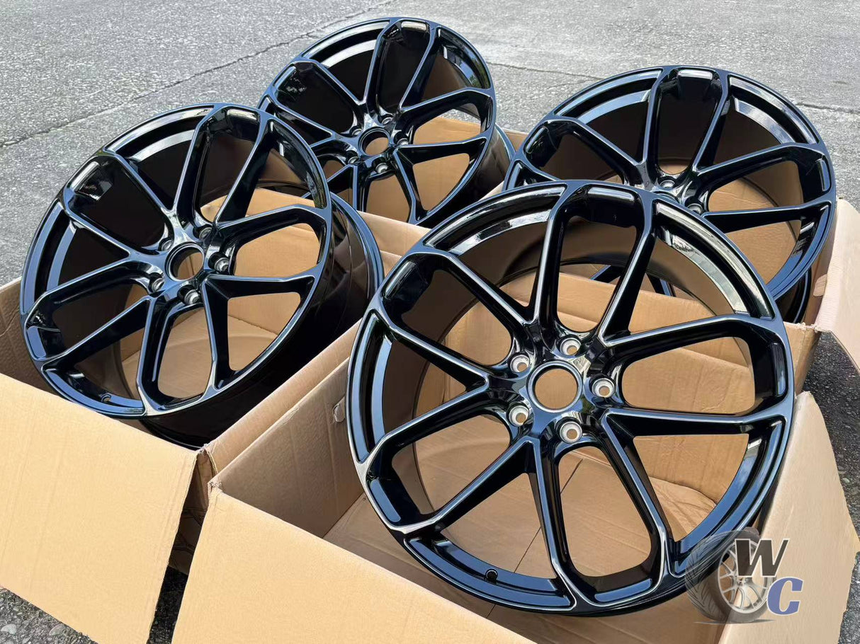 22” Wheels Fit Porsche Taycan 2019–2025 | OE Style Rims | Gloss Black | Staggered Set of 4