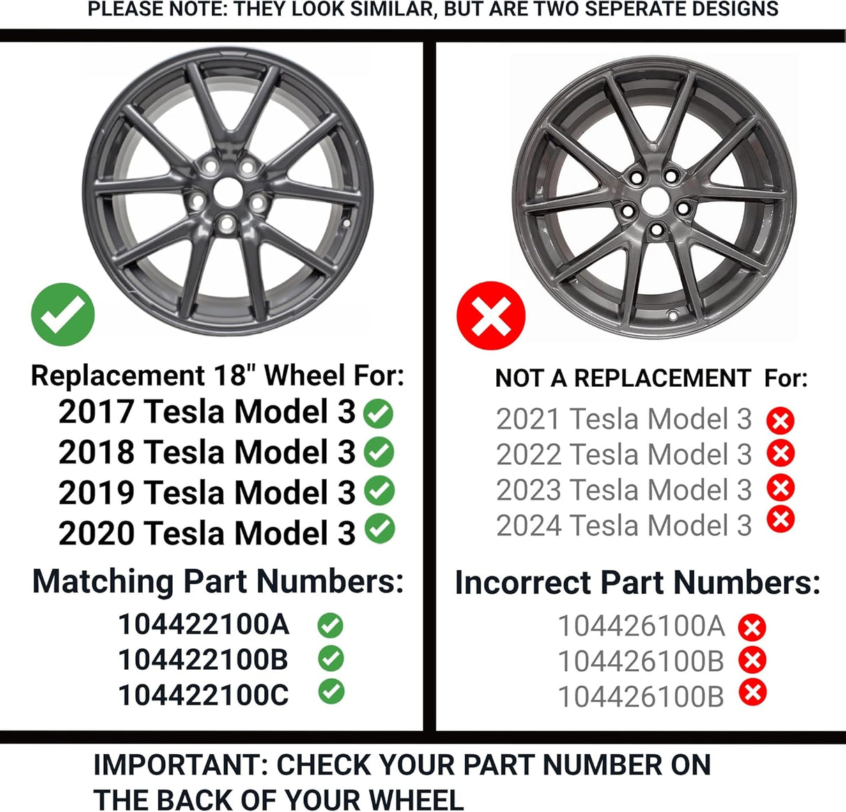 New Replacement 18-Inch Rim For Tesla Model 3 (2017–2020) – OE Style Aluminum Alloy Wheel | 18x8.5" | Direct Fit Factory Match for Tesla Part #104422100A 104422100B 104422100C