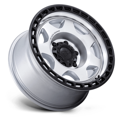 17X8.5 Black Rhino Hard Alloys BR018 VOYAGER SILVER MACHINED W/ M-BLACK LIP 6X135