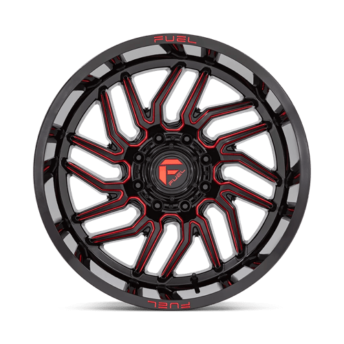 20X10 Fuel 1PC D808 HURRICANE RIMS - GLOSS BLACK MILLED RED TINT 8X165.1