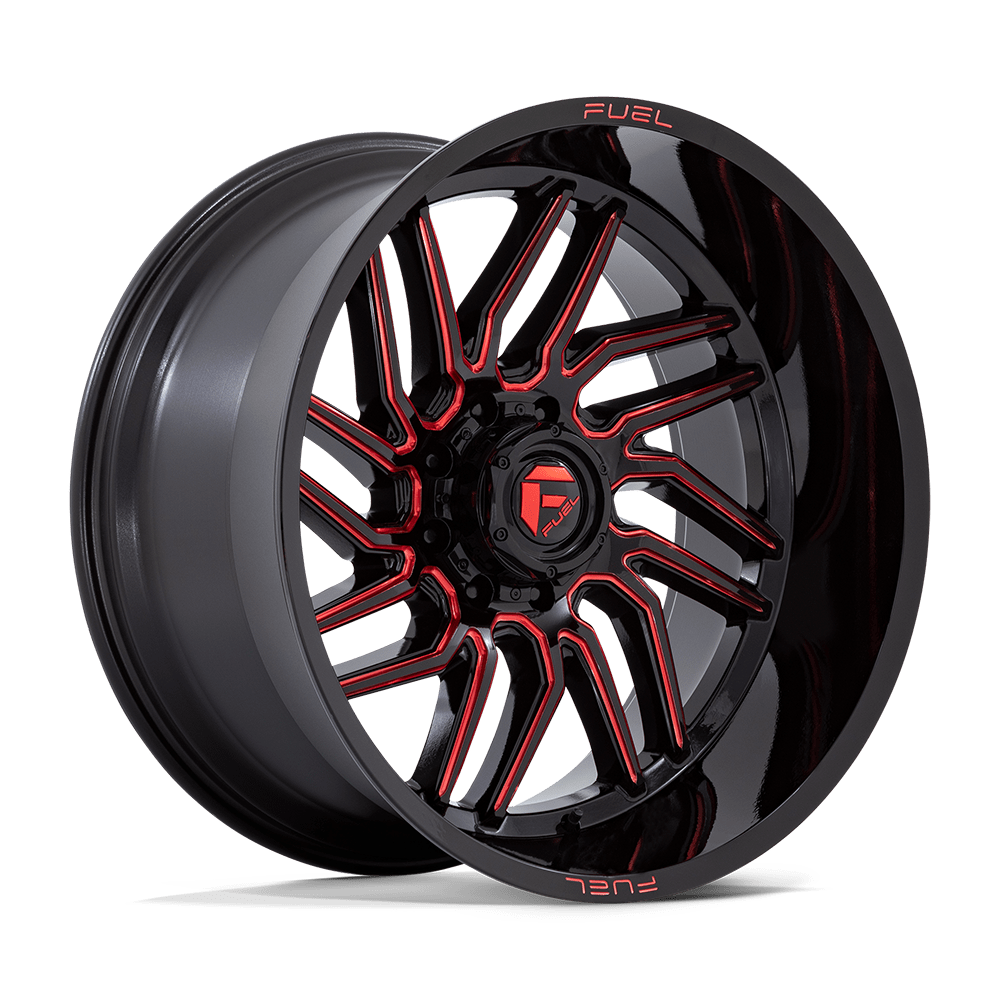 24X12 Fuel 1PC D808 HURRICANE RIMS - GLOSS BLACK MILLED RED TINT 8X165.1