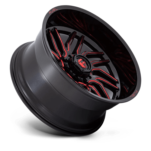 24X12 Fuel 1PC D808 HURRICANE RIMS - GLOSS BLACK MILLED RED TINT 8X165.1
