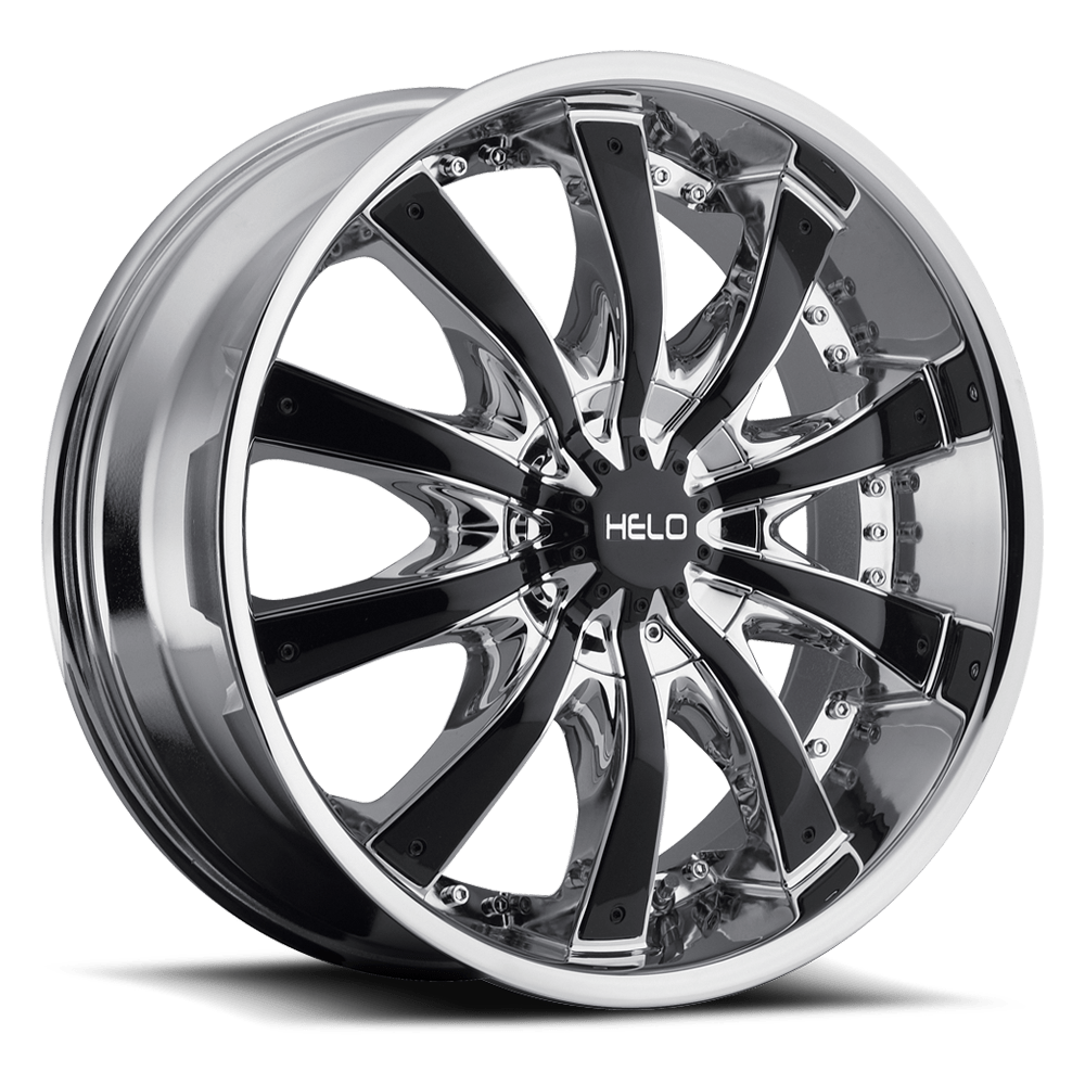 20X8.5 Helo HE875 CHROME W/ GLOSS BLACK ACCENTS 5X120/5X127