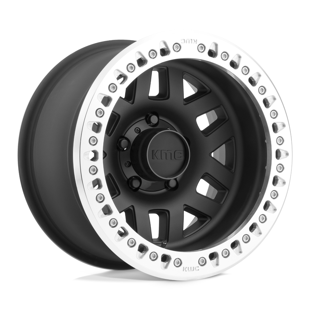17X9 KMC KM229 MACHETE CRAWL BEADLOCK SATIN BLACK W/ MACHINED RING 5X139.7