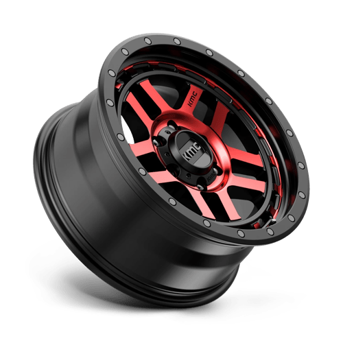 18X8.5 KMC KM540 RECON GLOSS BLACK MACH W/ RED TINT 6X139.7
