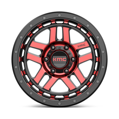 18X8.5 KMC KM540 RECON GLOSS BLACK MACH W/ RED TINT 6X139.7