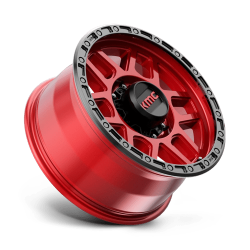 18X9 KMC KM544 MESA CANDY RED W/ BLACK LIP 8X180