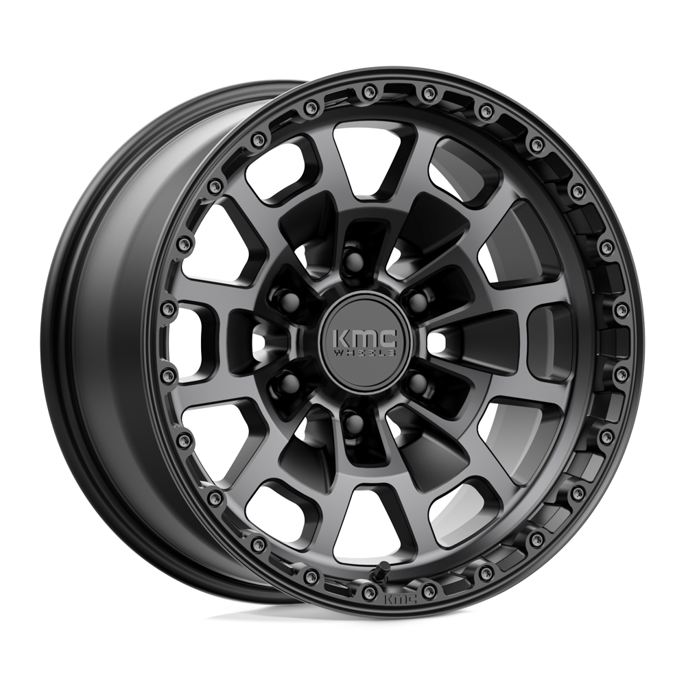 17X8.5 KMC KM718 SUMMIT SATIN BLACK W/ GRAY TINT 6X139.7