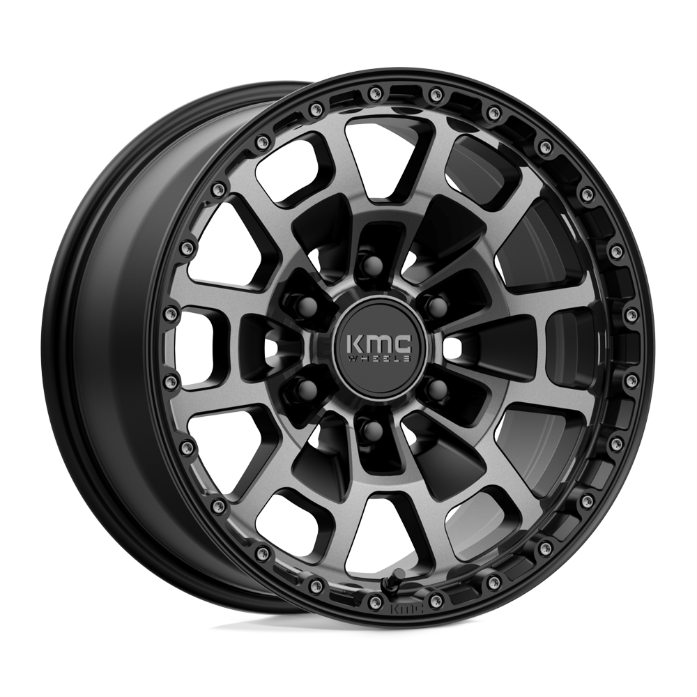 17X8.5 KMC KM718 SUMMIT SATIN BLACK W/ GRAY TINT 6X135