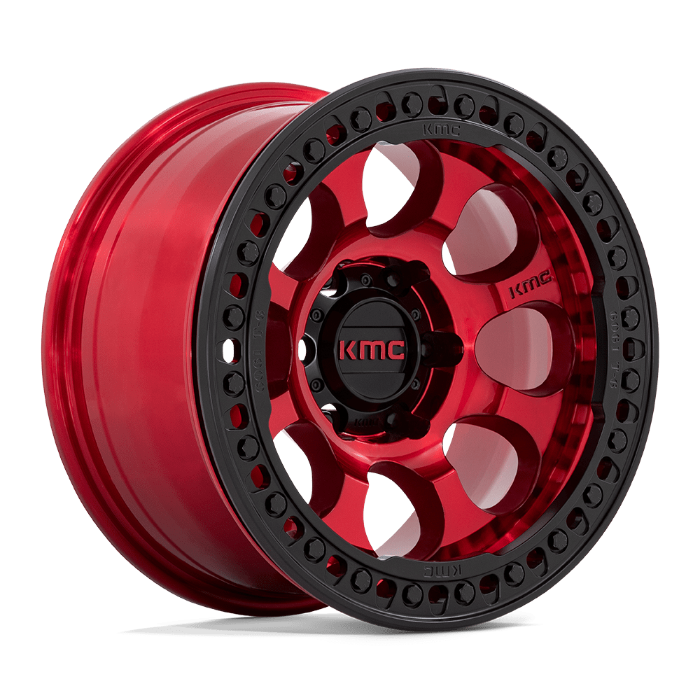 17X9 KMC KM237 RIOT BEADLOCK CANDY RED W/ SATIN BLACK RING 5X127