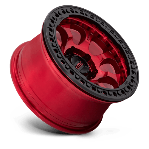 17X8.5 KMC KM237 RIOT BEADLOCK CANDY RED W/ SATIN BLACK RING 6X135