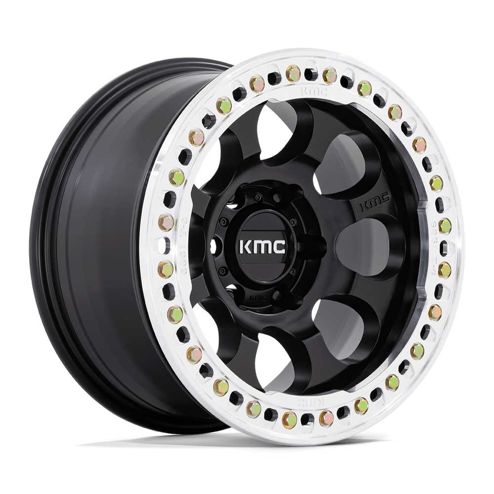 17X9 KMC KM237 RIOT BEADLOCK SATIN BLACK W/ MACHINED RING 5X127