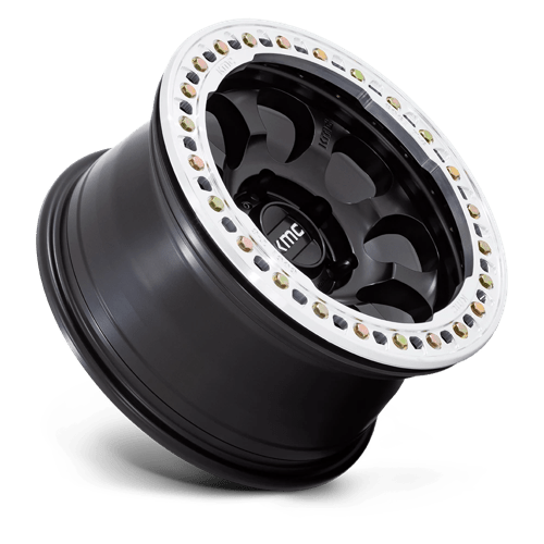 17X8.5 KMC KM237 RIOT BEADLOCK SATIN BLACK W/ MACHINED RING 5X127