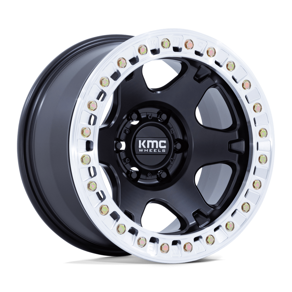 17X9 KMC KM238 VI BEADLOCK SATIN BLACK W/ MACHINED RING 6X139.7
