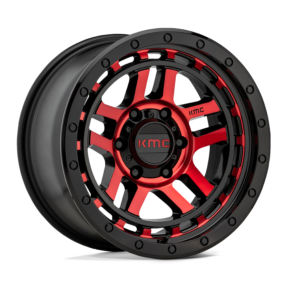 17X9 KMC KM540 RECON GLOSS BLACK MACH W/ RED TINT 6X139.7