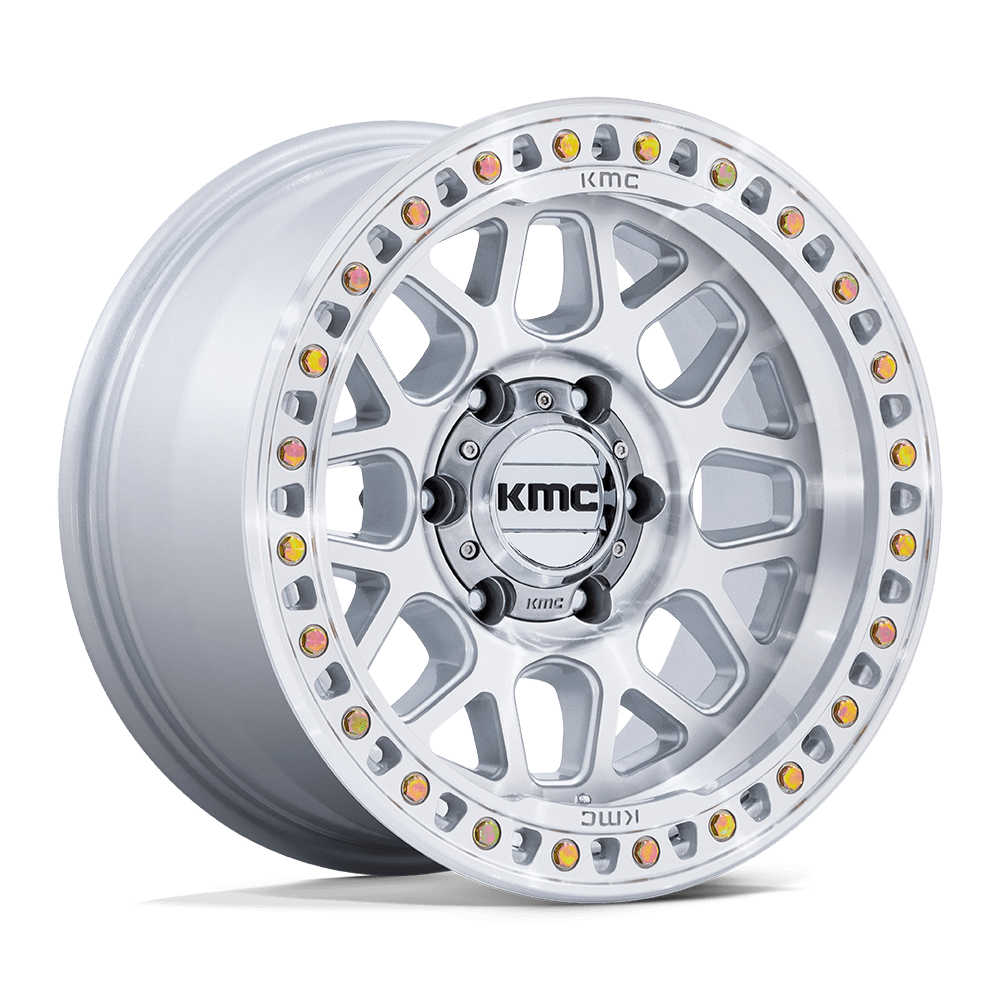 17X8.5 KMC KM549 GRS RIMS - GLOSS SILVER W/ MACHINED FACE 8X165.1