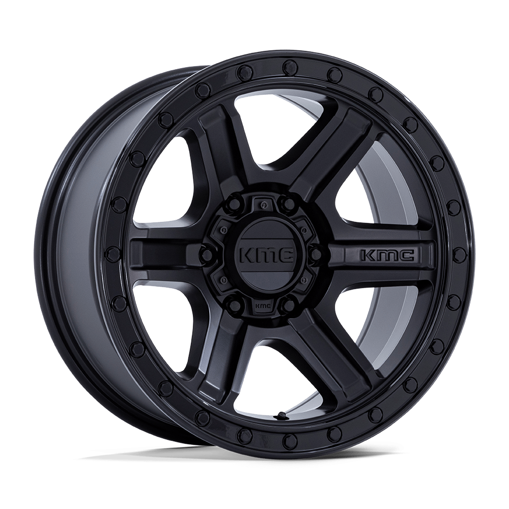 17X8.5 KMC KM551 OUTRUN MATTE BLACK W/ GLOSS BLACK LIP 6X135