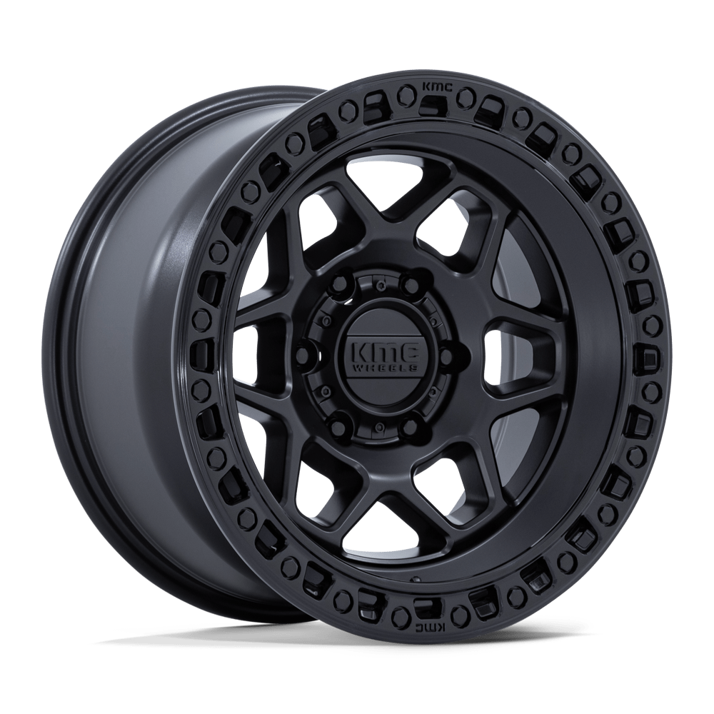 17X8.5 KMC KM553 TORX MATTE BLACK W/ GLOSS BLACK LIP 6X139.7