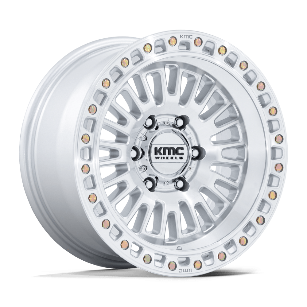 17X8.5 KMC KM554 AZTEC GLOSS SILVER W/ MACHINED FACE 6X120