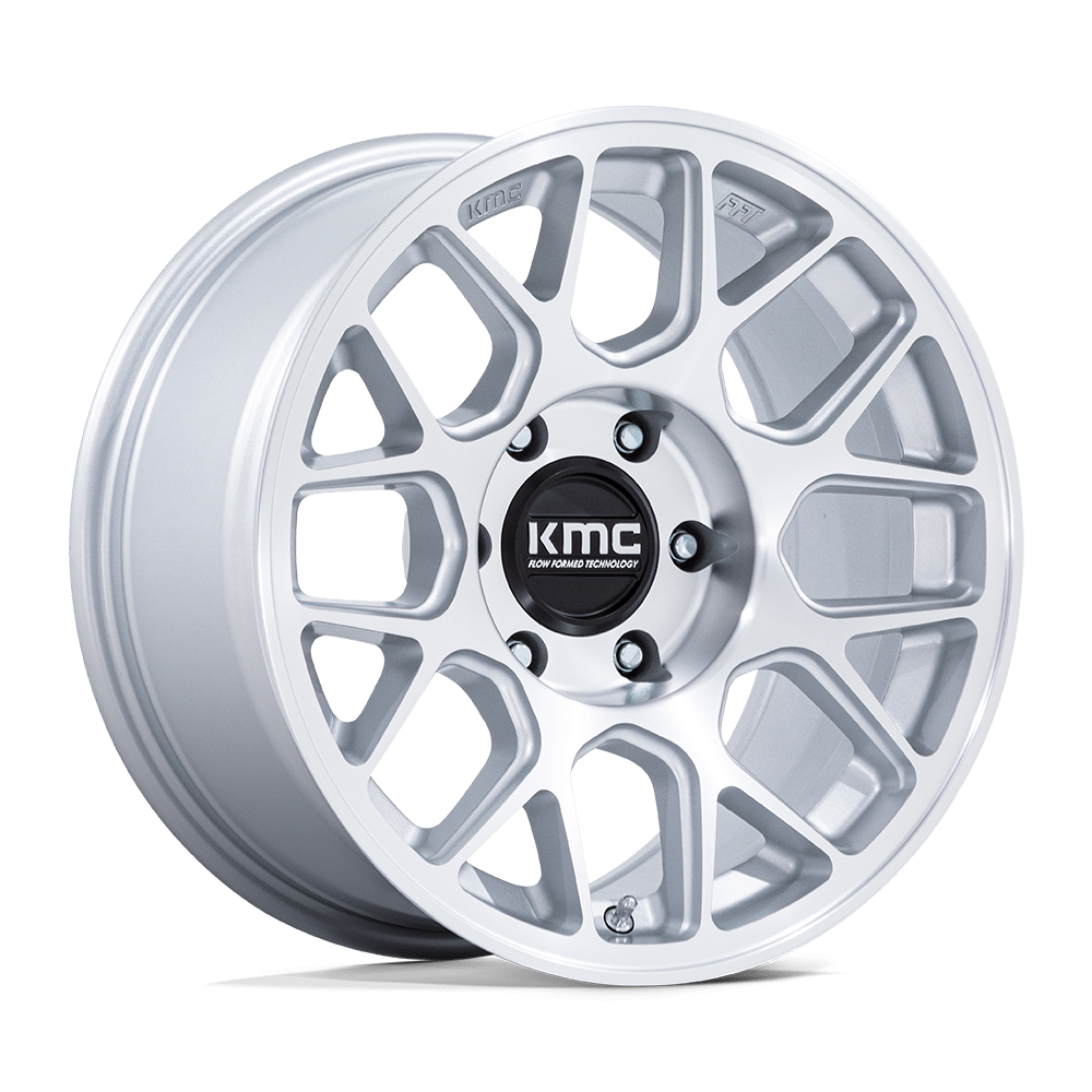 17X8.5 KMC KM730 HATCHET GLOSS SILVER W/ MACHINED FACE 6X120