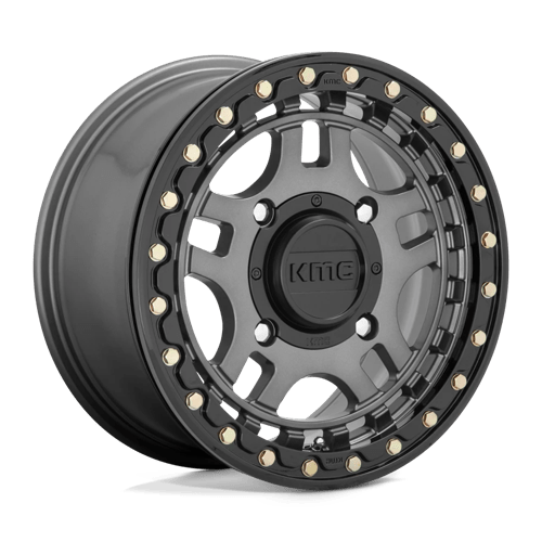 15X7 KMC Powersports KS240 RECON BEADLOCK GUN METAL W/ GLOSS BLACK RING 4X156