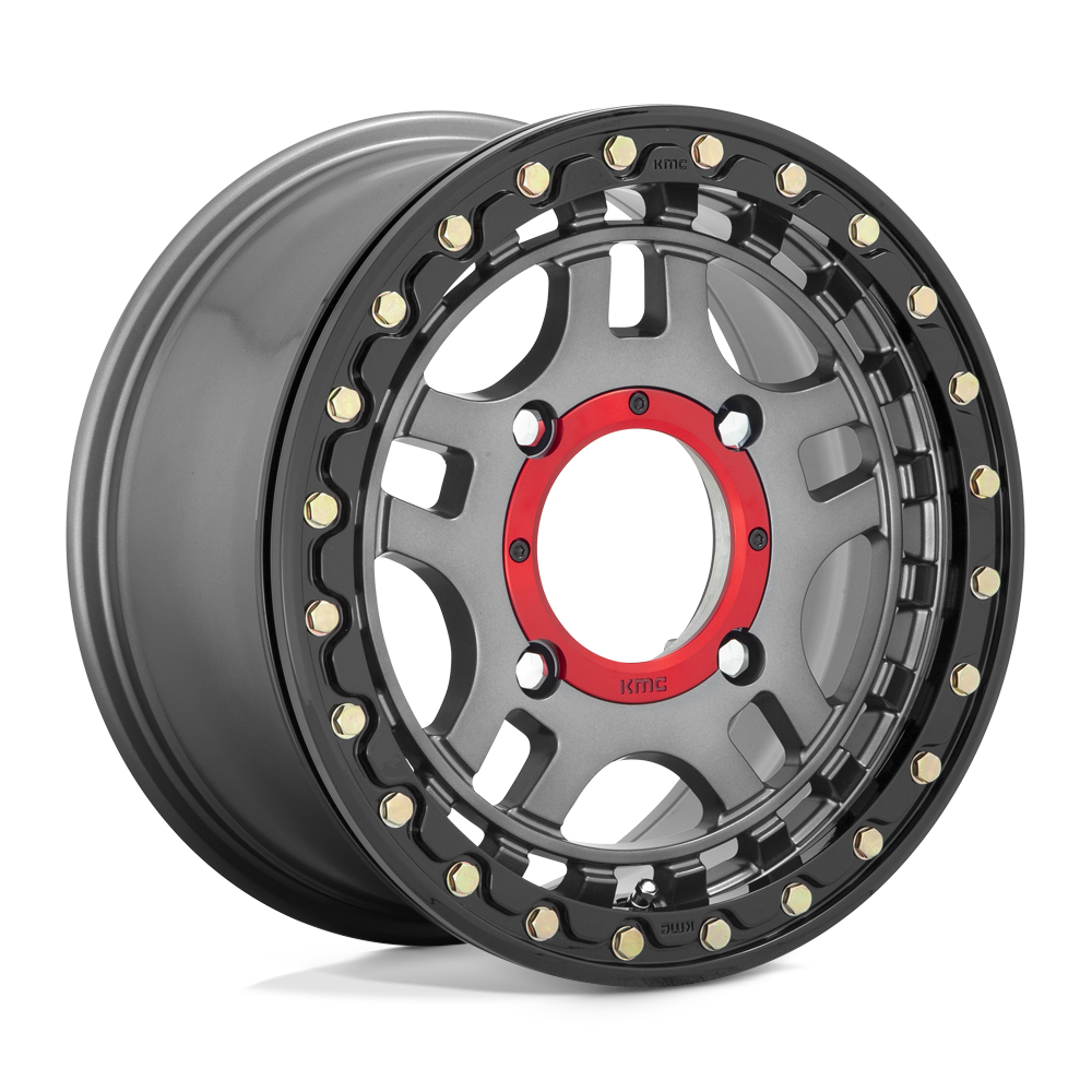 15X7 KMC Powersports KS240 RECON BEADLOCK GUN METAL W/ GLOSS BLACK RING 4X137