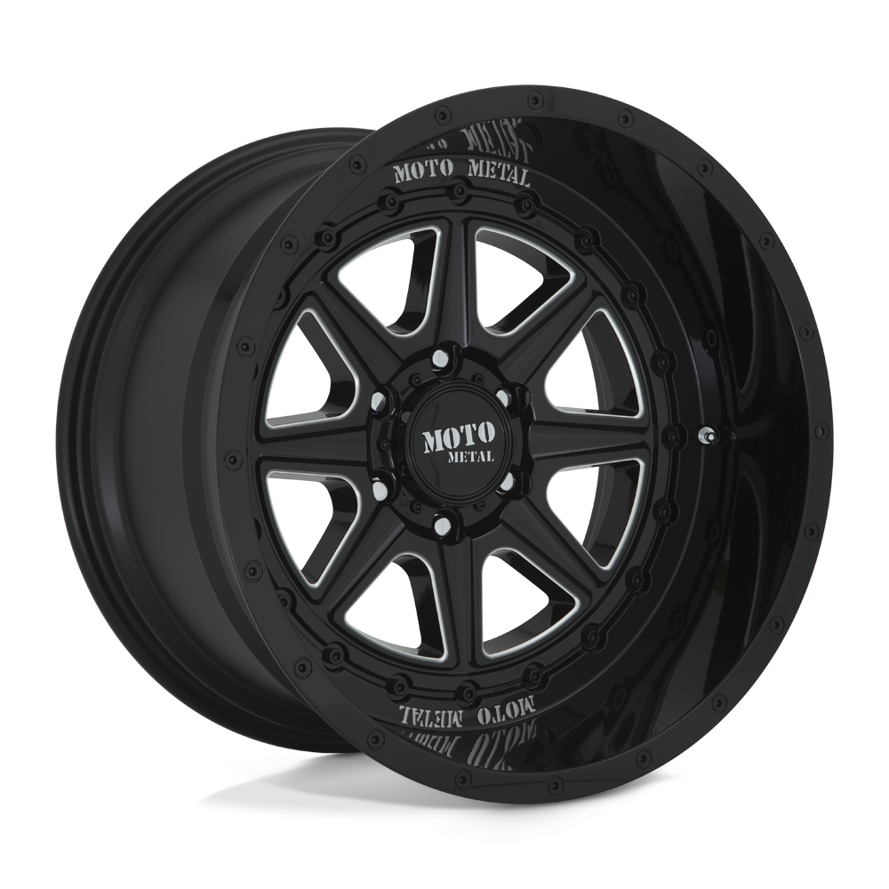22X12 Moto Metal MO801 PHANTOM GLOSS BLACK MILLED 6X139.7