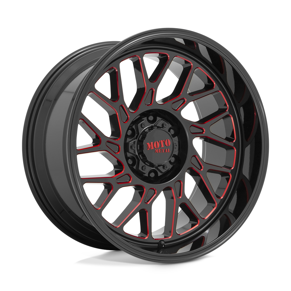 20X10 Moto Metal MO805 GLOSS BLACK MILLED W/ RED TINT 6X139.7