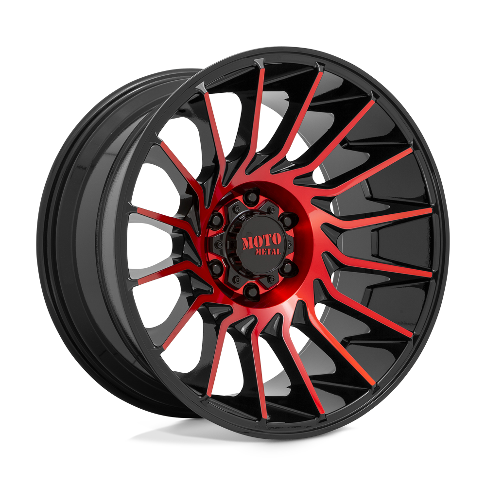 22X12 Moto Metal MO807 GLOSS BLACK MACH W/ RED TINT 5X127