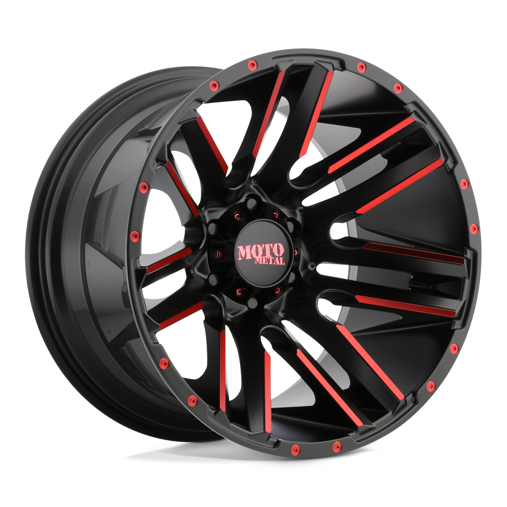 20X10 Moto Metal MO978 RAZOR SATIN BLACK MACH W/ RED TINT 8X180