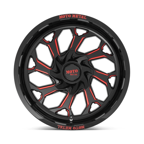 20X10 Moto Metal MO999 GLOSS BLACK MILLED W/ RED TINT 8X165.1