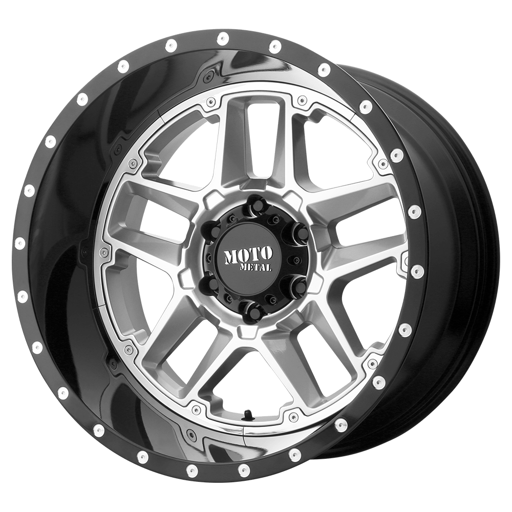 20X12 Moto Metal MO987 SENTRY GLOSS SILVER W/ GLOSS BLACK LP 8X170