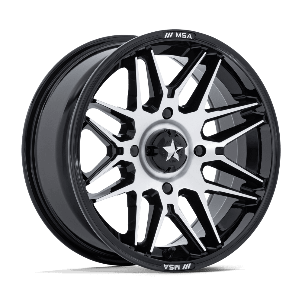 14X7 MSA Offroad Wheels M52 RADAR UTV GLOSS BLACK W/ MACHINED FACE 4X137
