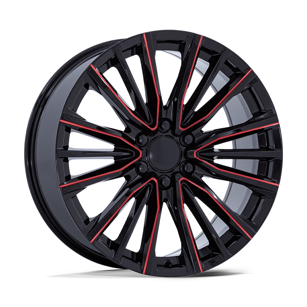 24X10 Performance Replicas PR223 GLOSS BLACK MILLED RED 6X139.7