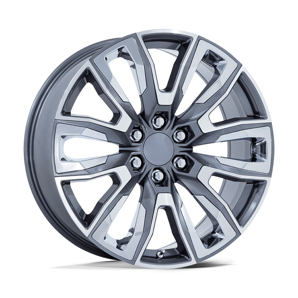24X10 Performance Replicas PR225 GLOSS GUNMETAL MACH W/ CHR ACC 6X139.7