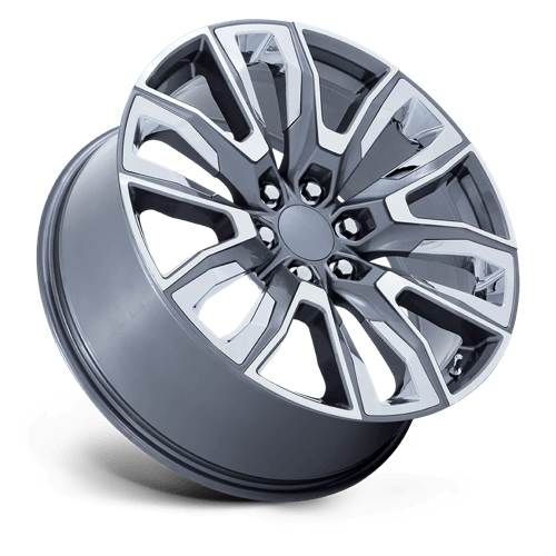 24X10 Performance Replicas PR225 GLOSS GUNMETAL MACH W/ CHR ACC 6X139.7