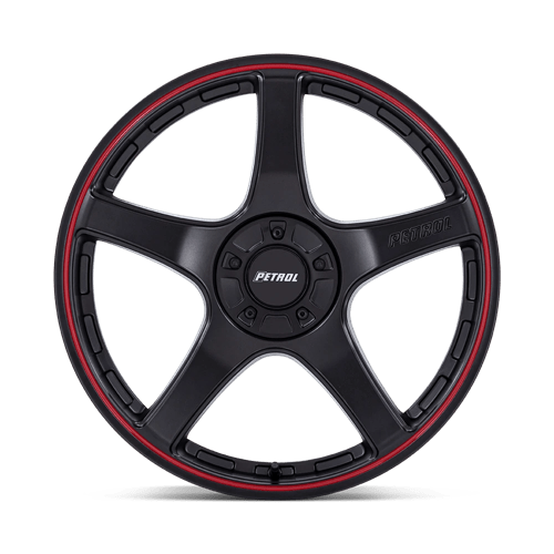 20X8.5 Petrol PE003 P2E MATTE BLACK W/ RED LIP 5X110/5X115