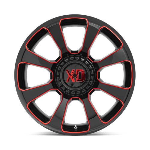 20X10 XD XD854 REACTOR GLOSS BLACK MILLED W/ RED TINT 5X139.7/5X150