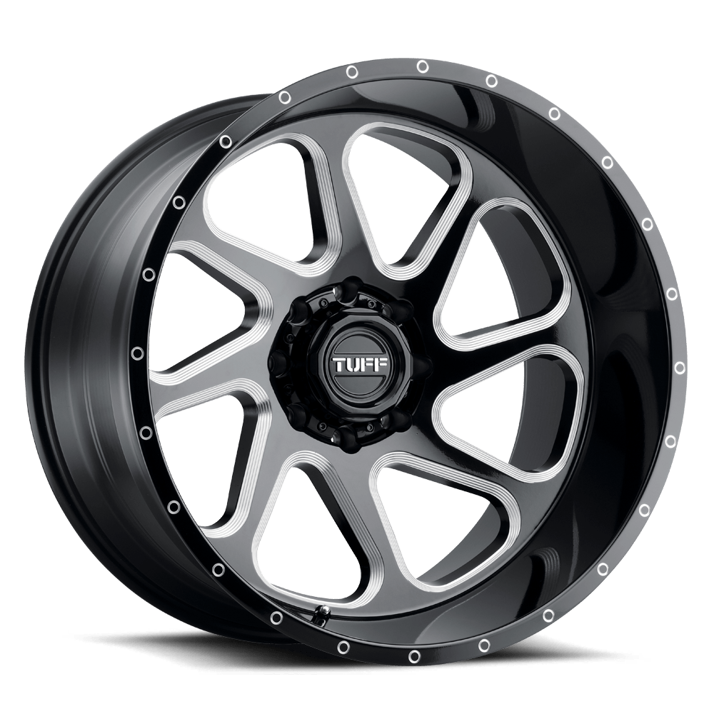 22" Tuff T2B GLOSS BLACK W/ MILLED SPOKES 6X139.7