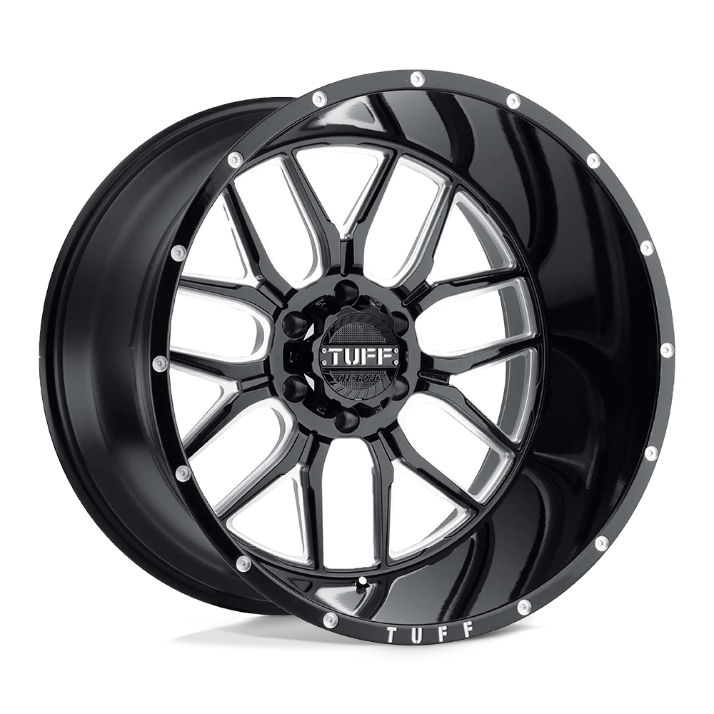 22X14 Tuff T23 GLOSS BLACK W/ MILLED SPOKES 6X139.7