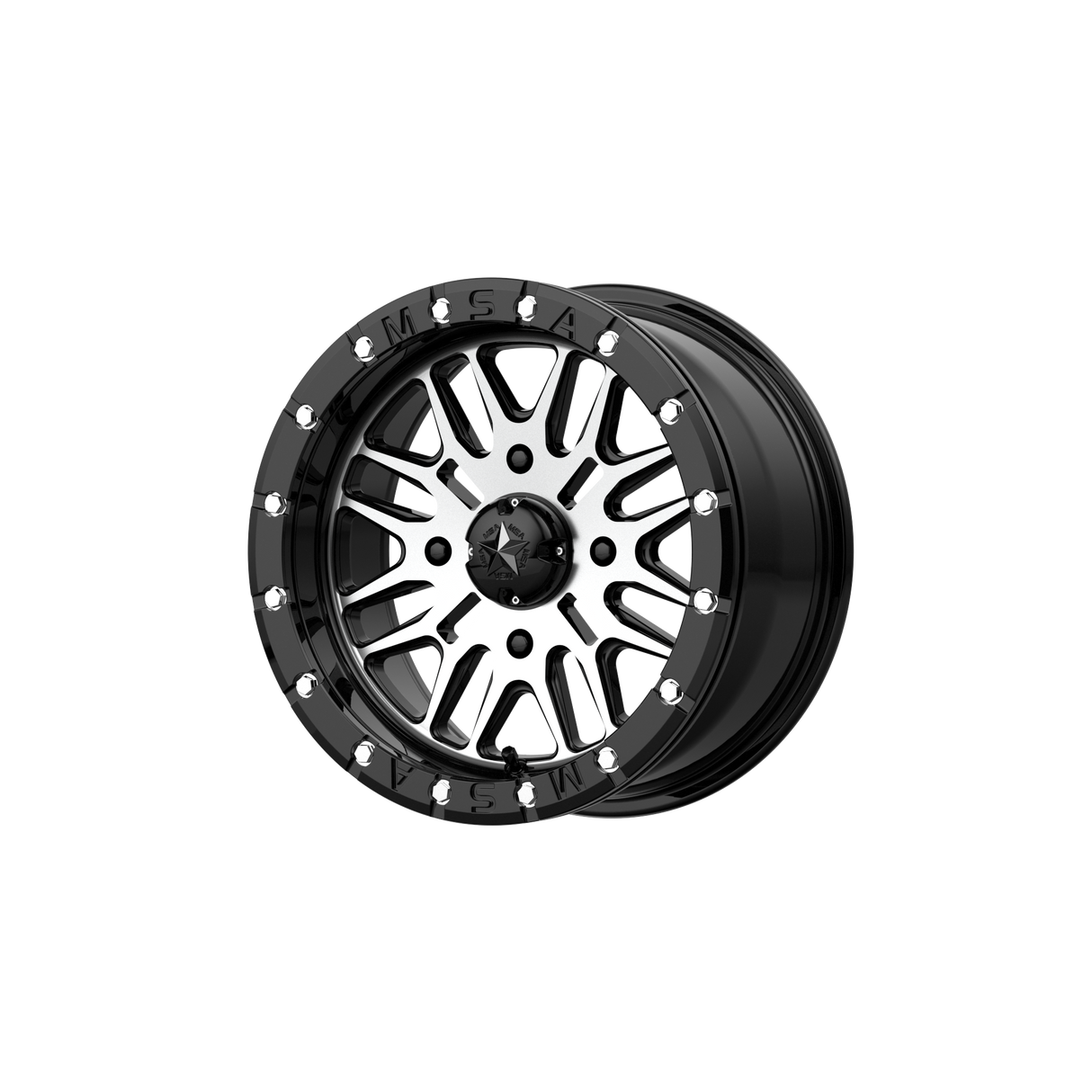 15X7 MSA Offroad Wheels M37 BRUTE BEADLOCK GLOSS BLACK MACHINED 4X156