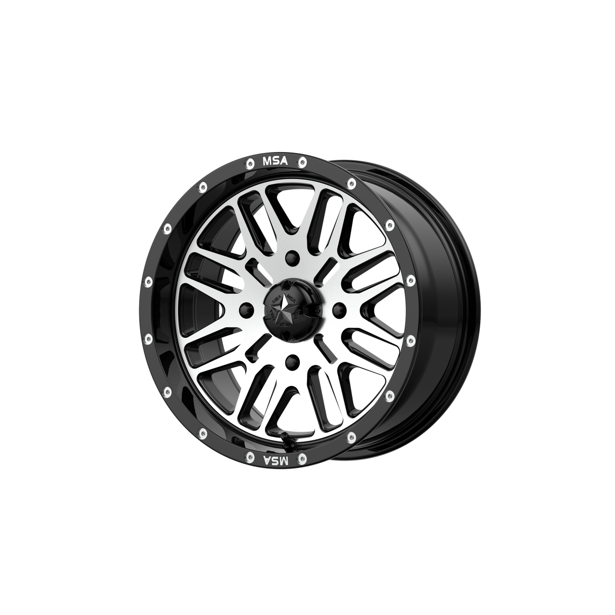 14X7 MSA Offroad Wheels M38 BRUTE GLOSS BLACK MACHINED 4X110