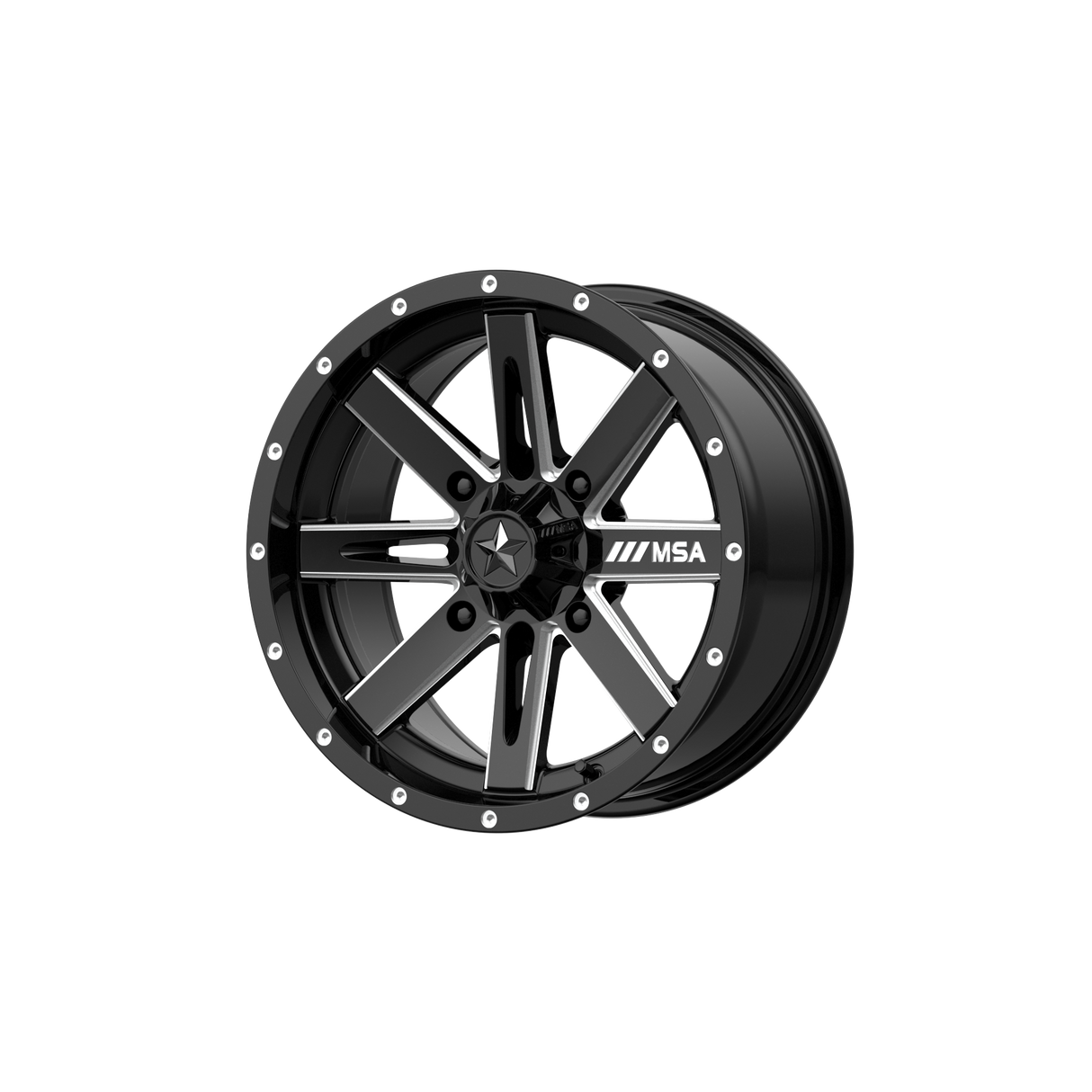 15X7 MSA Offroad Wheels M41 BOXER GLOSS BLACK MILLED 4X156