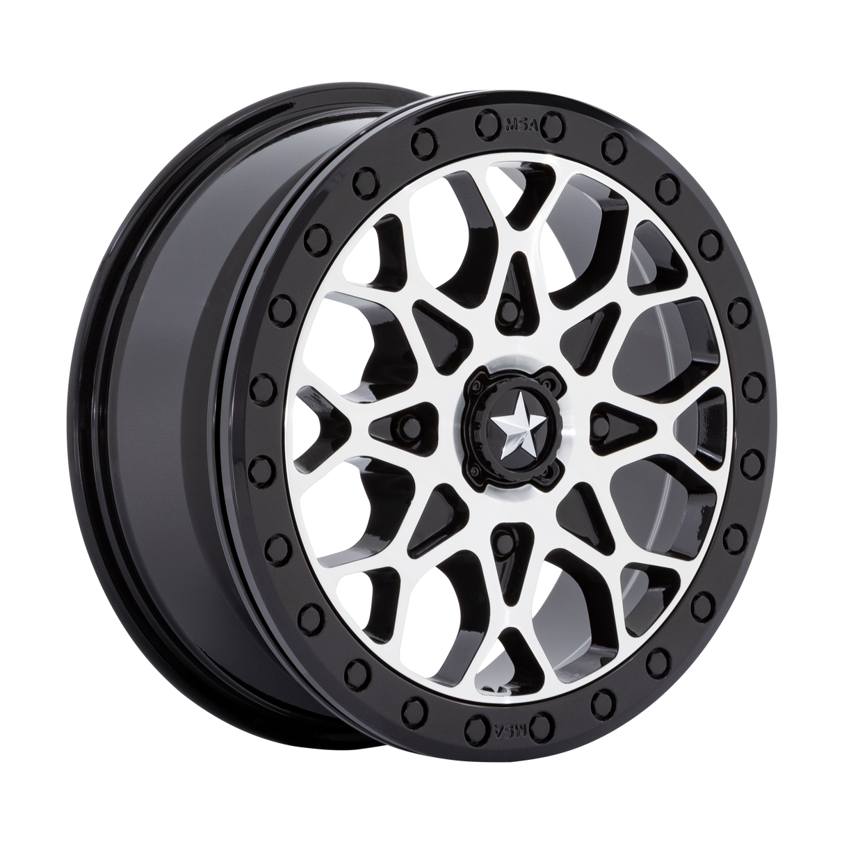 15X6 MSA Offroad Wheels M48 PORTAL BEADLOCK GLOSS BLACK MACHINED W GB RING 4X156