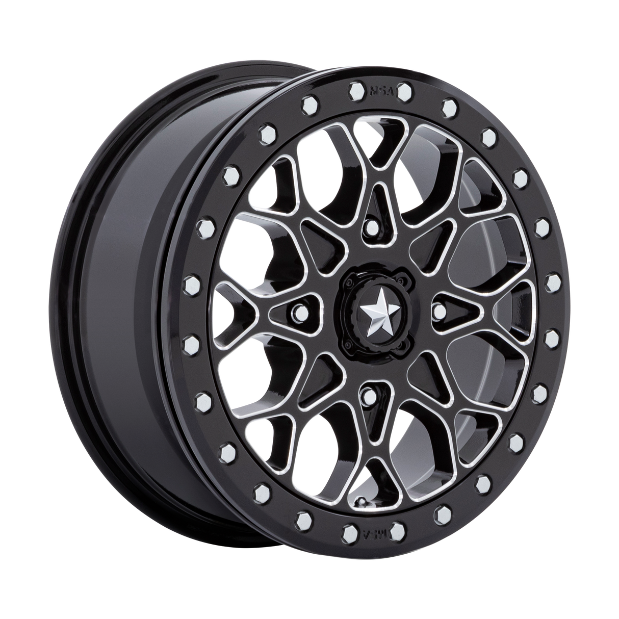 15X6 MSA Offroad Wheels M48 PORTAL BEADLOCK GLOSS BLACK MILLED W/ GB RING 4X156