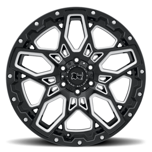 20X9.5 Black Rhino Hard Alloys SHRAPNEL GLOSS BLACK W/ MILLED SPOKES 5X150