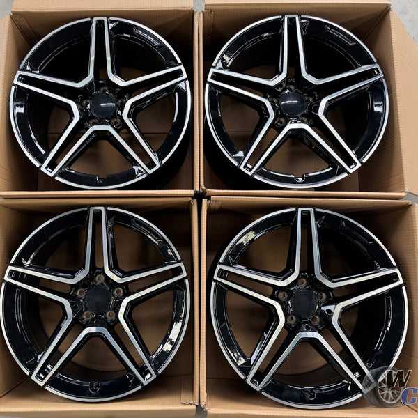 19” Wheels Fit Mercedes-Benz C-Class AMG 1997–2024 |  OE Style Rims |  Gloss Black Machined Face |  Staggered Set of 4